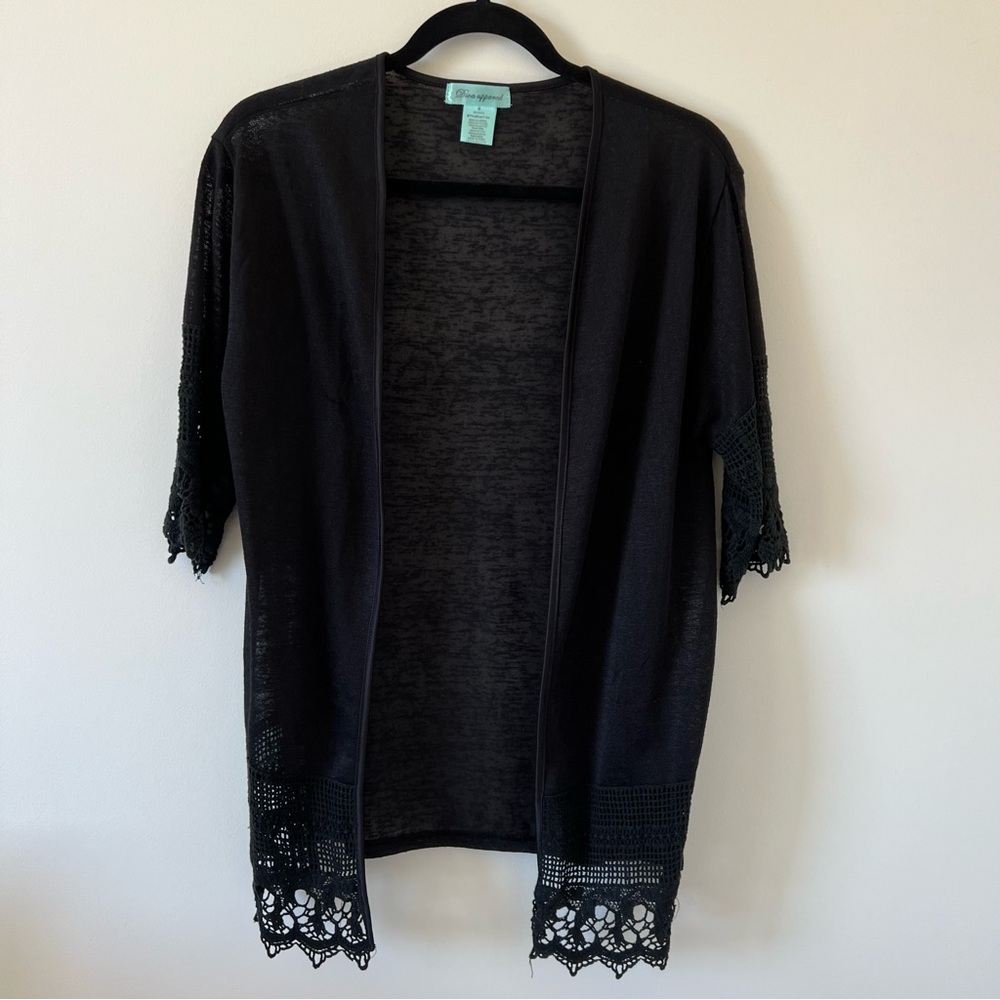Agaci Black Short Sleeve Crochet Kimono Cardigan Cover-up Festival